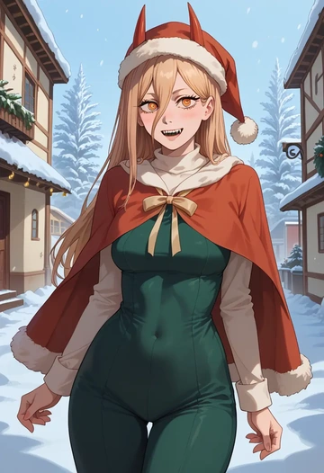 chainsaw_man,power_(chainsaw_man),Christmas,dress  - AI generated anime art