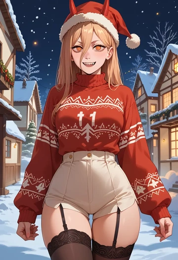 chainsaw_man,power_(chainsaw_man),sweater,stockings,Thigh garters  - AI generated anime art