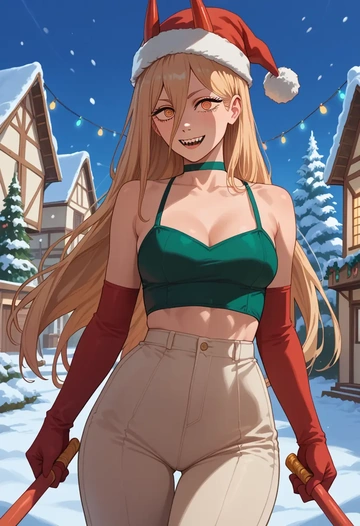 chainsaw_man,power_(chainsaw_man),Christmas,dress  - AI generated anime art