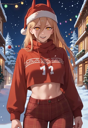 chainsaw_man,power_(chainsaw_man),Christmas,plaid trousers  - AI generated anime art