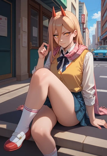 chainsaw_man,power_(chainsaw_man),spring,student uniform,vest  - AI generated anime art