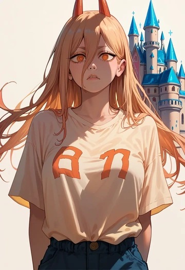 chainsaw_man,power_(chainsaw_man),tie-dye shirt,dolphin shorts  - AI generated anime art