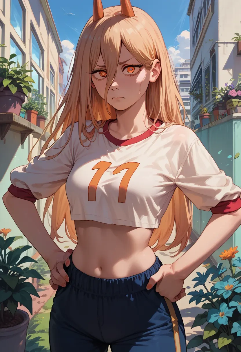 chainsaw_man,power_(chainsaw_man),sports crop,high-waisted shorts  - 