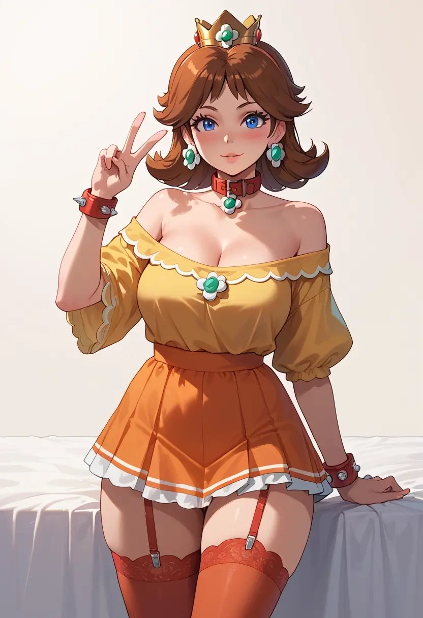 mario_(series),princess_daisy,blushing,collar,Thigh garters  - 