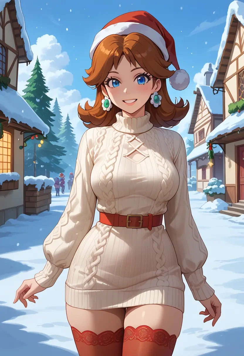 mario_(series),princess_daisy,Christmas,sweater dress,stockings  - 