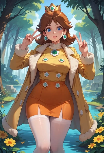 mario_(series),princess_daisy,coat,long,double-breasted,pencil skirt  - AI generated anime art