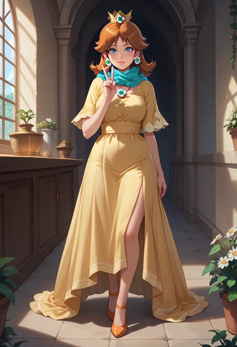 mario_(series),princess_daisy,spring,elegant woman,wrap dress  - 