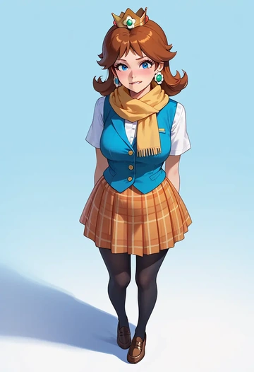 mario_(series),princess_daisy,winter,student uniform,vest  - AI generated anime art