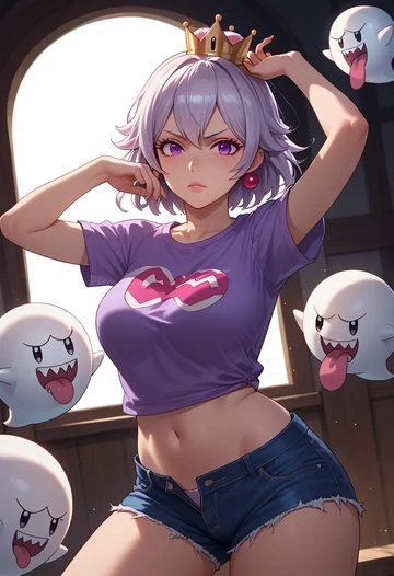 mario_(series),princess_king_boo,denim shorts  - AI generated anime art