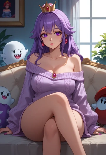 mario_(series),princess_king_boo,off-shoulder,sweater  - AI generated anime art