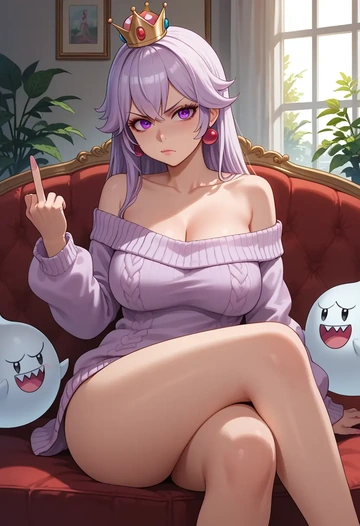 mario_(series),princess_king_boo,off-shoulder,sweater  - AI generated anime art