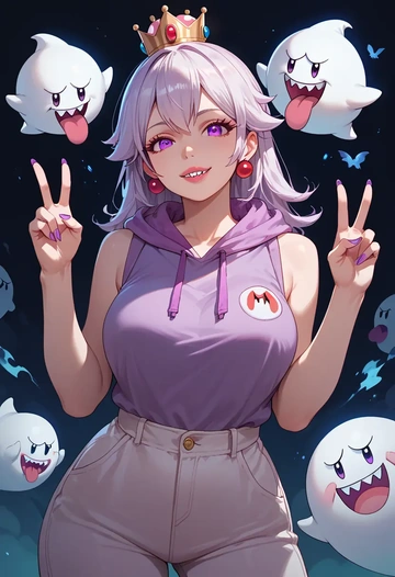 mario_(series),princess_king_boo,sleeveless hoodie,biker shorts  - AI generated anime art