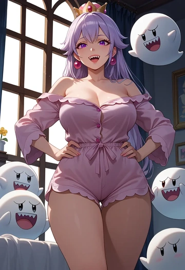 mario_(series),princess_king_boo,pajamas, low-waisted shorts  - AI generated anime art