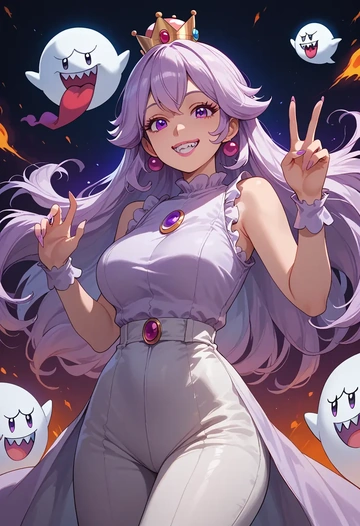 mario_(series),princess_king_boo,jumpsuit,sleeveless,flare pants  - AI generated anime art