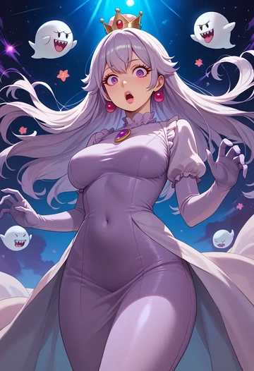 mario_(series),princess_king_boo,bodysuit,mesh,high-waisted skirt  - AI generated anime art