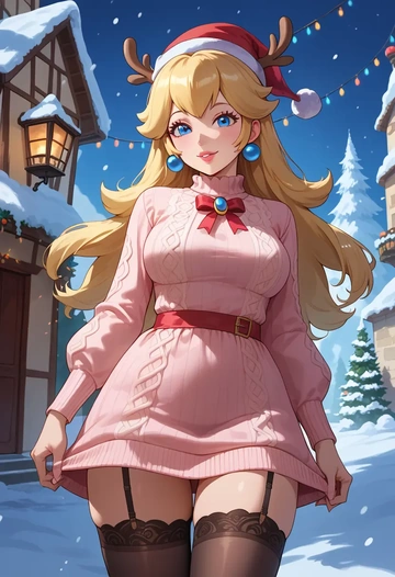 mario_(series),princess_peach,sweater,stockings,Thigh garters  - AI generated anime art