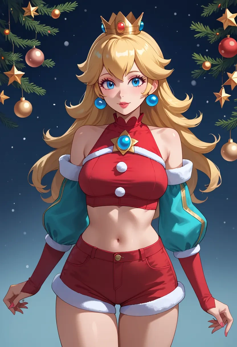 mario_(series),princess_peach,Christmas,red velvet shorts  - 