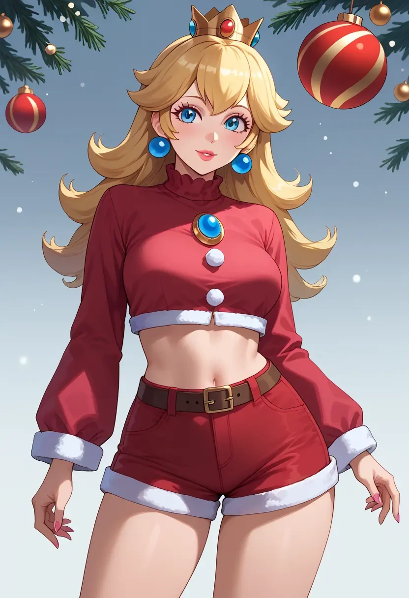 mario_(series),princess_peach,Christmas,red velvet shorts  - 