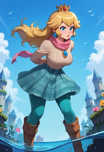 mario_(series),princess_peach,winter,student uniform,fur-lined parka  - AI generated anime art