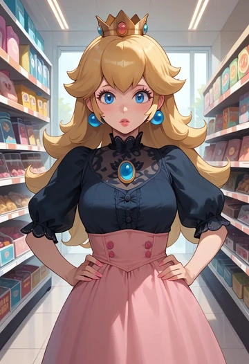 mario_(series),princess_peach,dark fairy blouse,layered tulle skirt,glitter stockings  - AI generated anime art