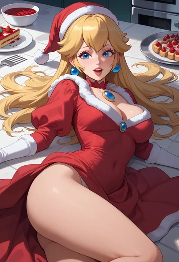 mario_(series),princess_peach,Christmas,red velvet dress  - AI generated anime art