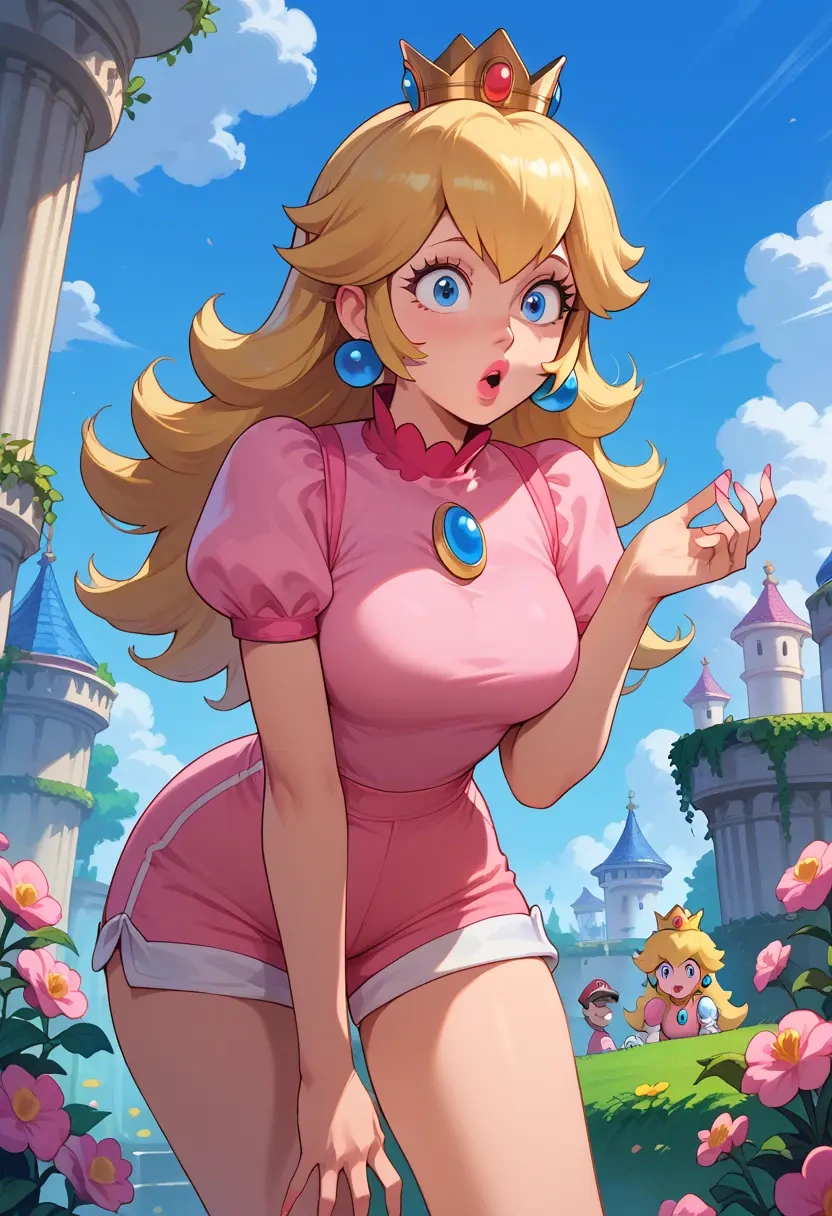 mario_(series),princess_peach,jogger shorts,oversized tank  - 