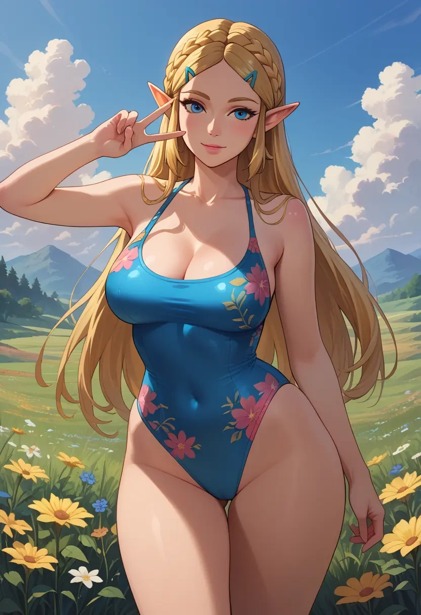 the_legend_of_zelda,princess_zelda,swimsuit,floral print  - 