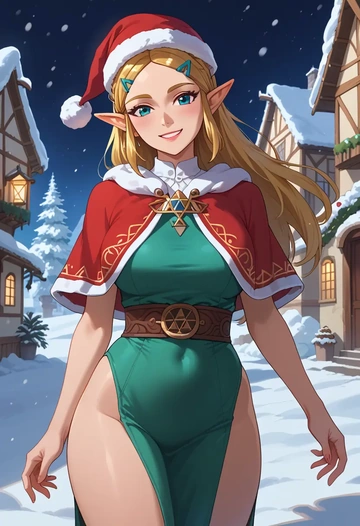 the_legend_of_zelda,princess_zelda,Christmas,dress  - AI generated anime art