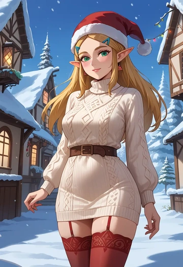 the_legend_of_zelda,princess_zelda,Christmas,sweater dress,stockings  - AI generated anime art