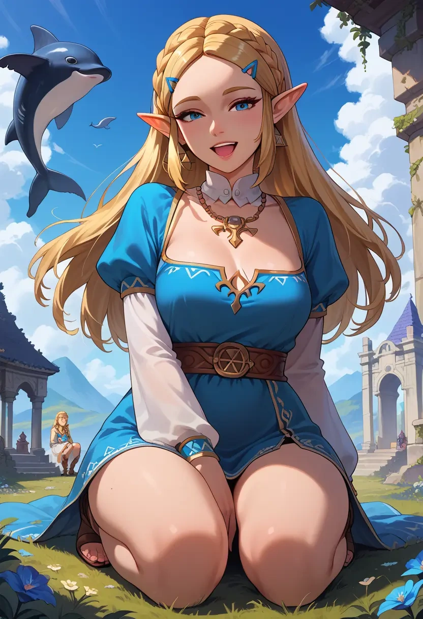 the_legend_of_zelda,princess_zelda,witch blouse,asymmetrical skirt,striped stockings  - 