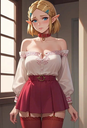 the_legend_of_zelda,princess_zelda,collar,oversized,Thigh garters  - AI generated anime art