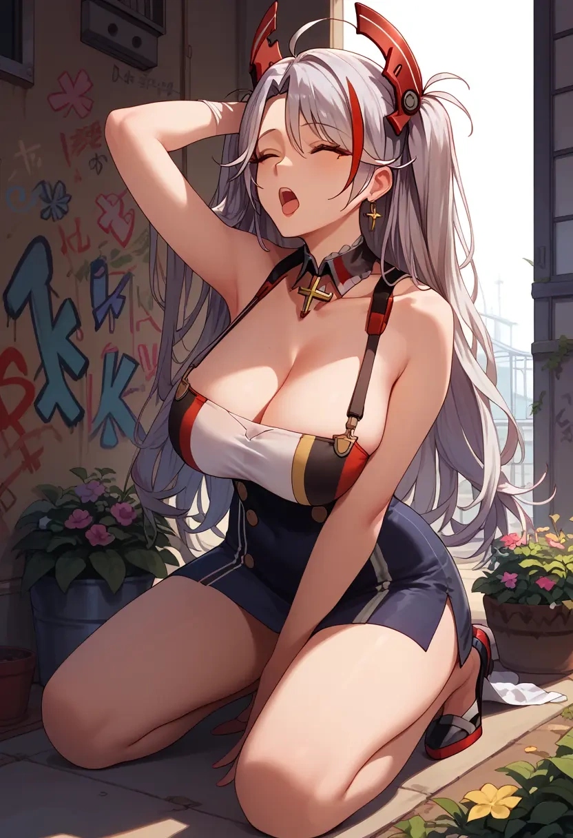 azur_lane,prinz_eugen_(azur_lane),patchwork graffiti top,dolphin shorts  - 