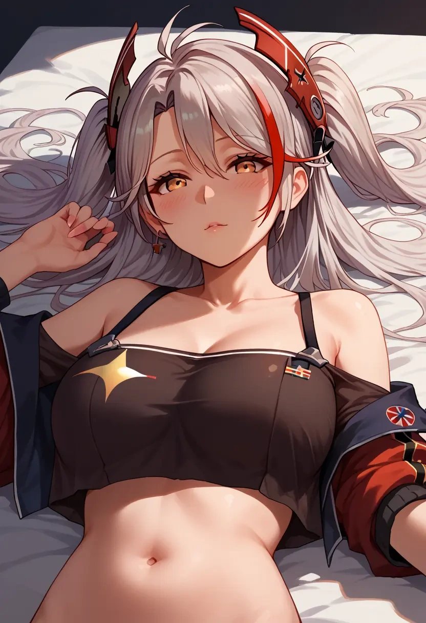 azur_lane,prinz_eugen_(azur_lane),off-shoulder top,dolphin shorts  - 