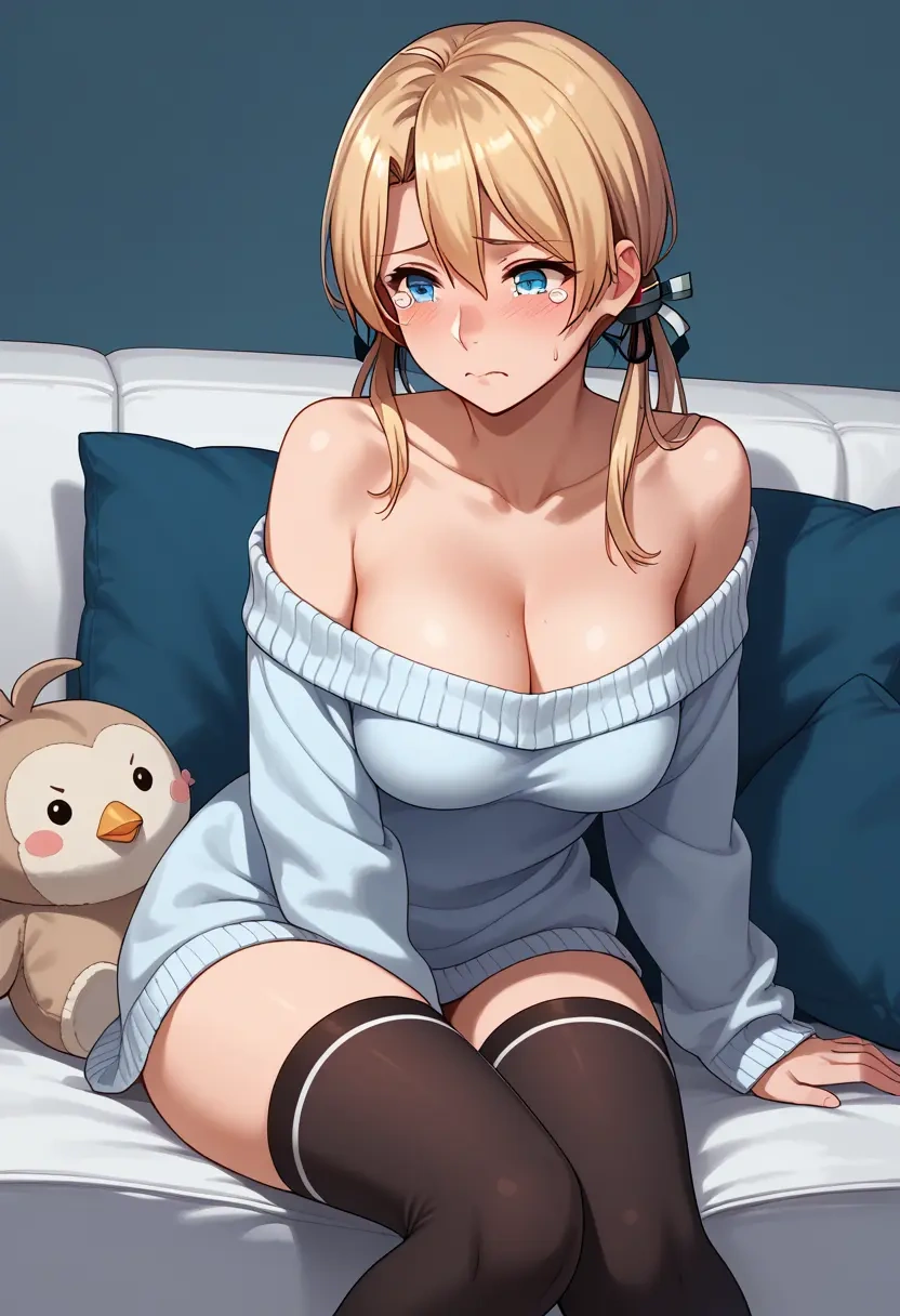 kantai_collection,prinz_eugen_(kancolle),Pouting ,Teary-eyed,off-shoulder,sweater  - 