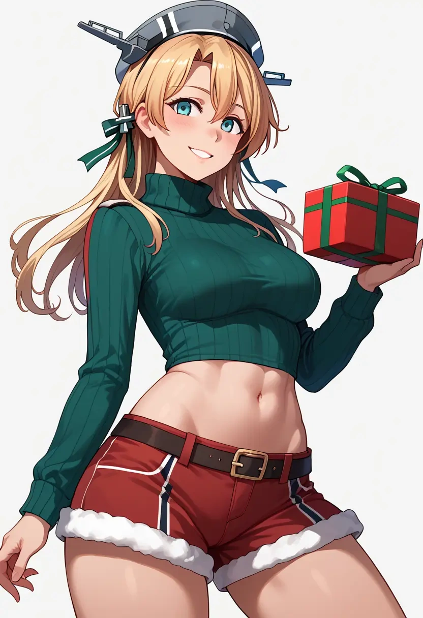 kantai_collection,prinz_eugen_(kancolle),Christmas,red velvet shorts,turtleneck sweater  - 