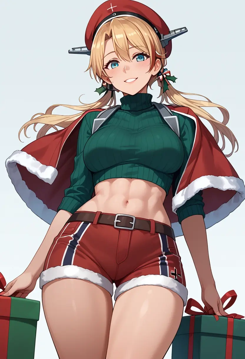 kantai_collection,prinz_eugen_(kancolle),Christmas,red velvet shorts,turtleneck sweater  - 