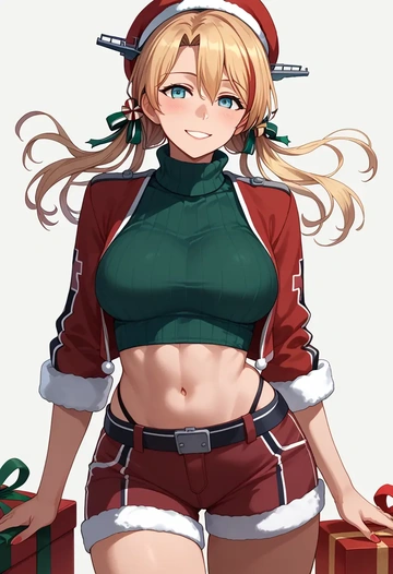 kantai_collection,prinz_eugen_(kancolle),Christmas,red velvet shorts,turtleneck sweater  - AI generated anime art