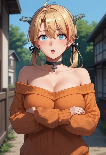 kantai_collection,prinz_eugen_(kancolle),orange,sweater,choker  - AI generated anime art