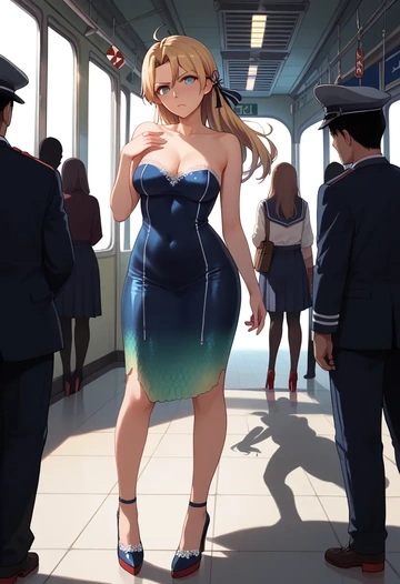 kantai_collection,prinz_eugen_(kancolle),gown,strapless,mermaid silhouette  - AI generated anime art