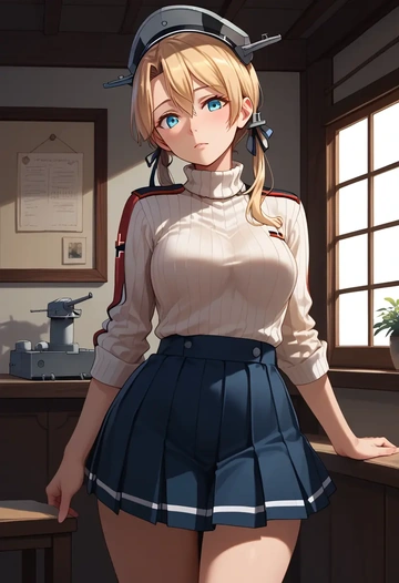 kantai_collection,prinz_eugen_(kancolle),skirt,pleated,turtleneck sweater  - AI generated anime art