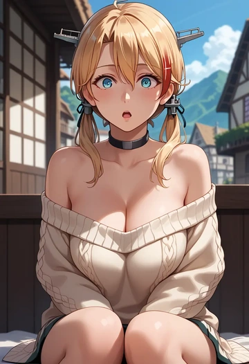 kantai_collection,prinz_eugen_(kancolle),orange,sweater,choker  - AI generated anime art