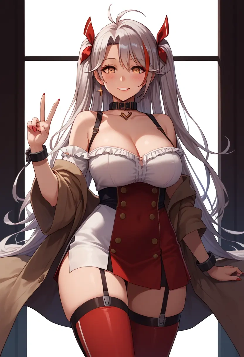 azur_lane,prinz_eugen_(unfading_smile)_(azur_lane),blushing,collar,Thigh garters  - 