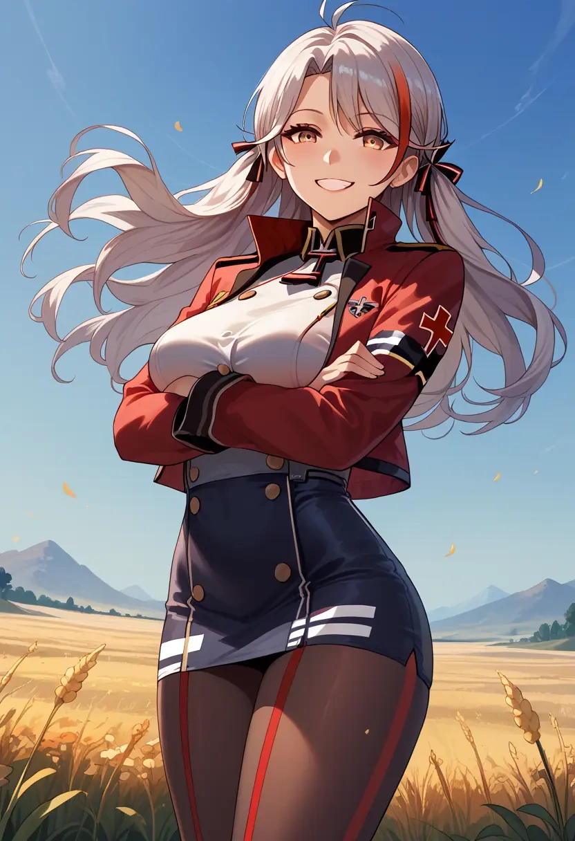 azur_lane,prinz_eugen_(unfading_smile)_(azur_lane),denim jacket,cropped,leather leggings  - 