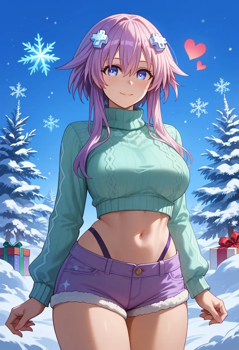 neptune_(series),purple_heart_(neptunia),Christmas,red velvet shorts,turtleneck sweater  - 