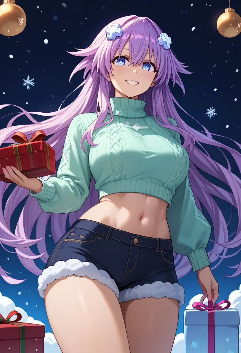 neptune_(series),purple_heart_(neptunia),Christmas,red velvet shorts,turtleneck sweater  - 