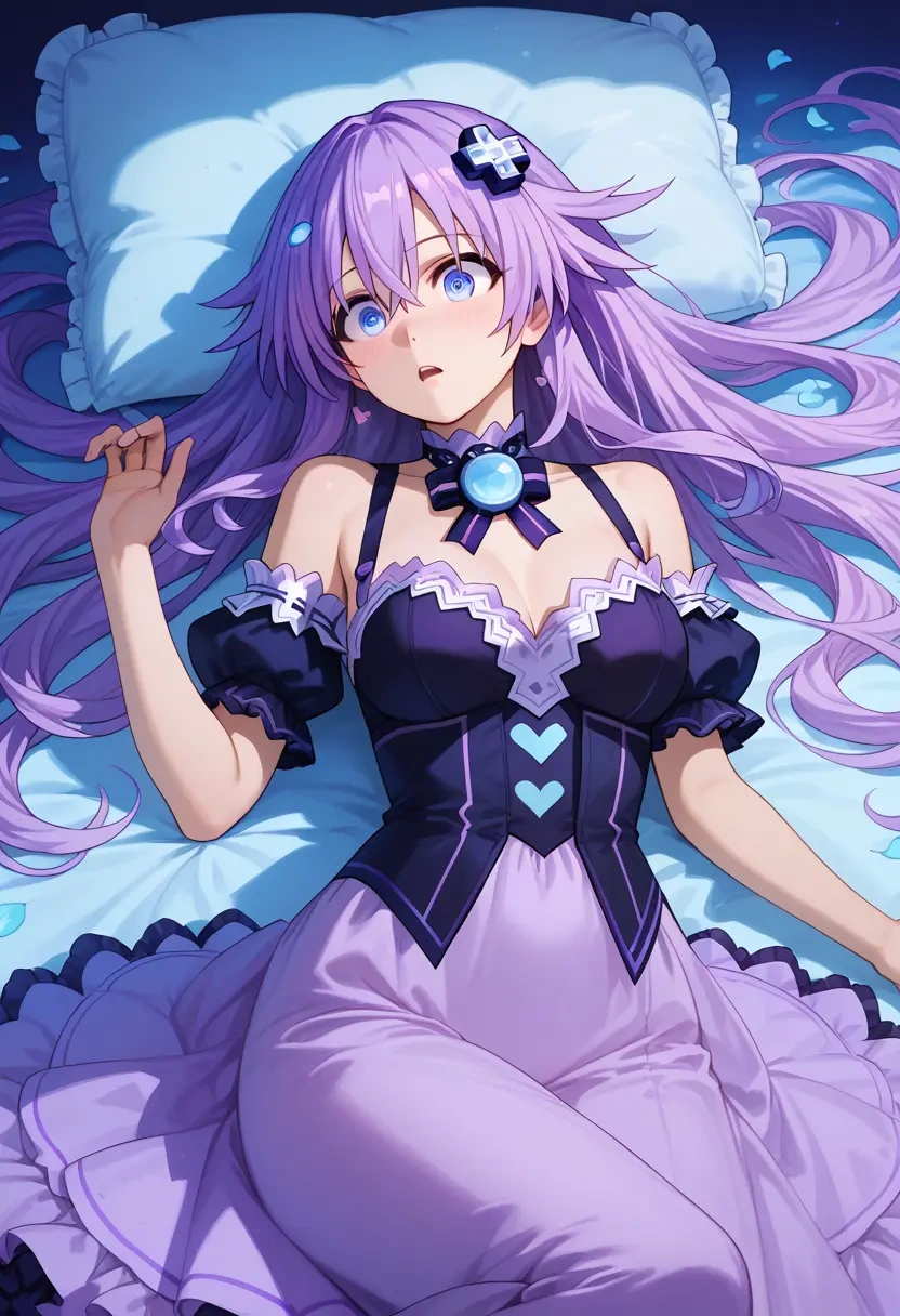 neptune_(series),purple_heart_(neptunia),dark fairy blouse,layered tulle skirt,glitter stockings  - 