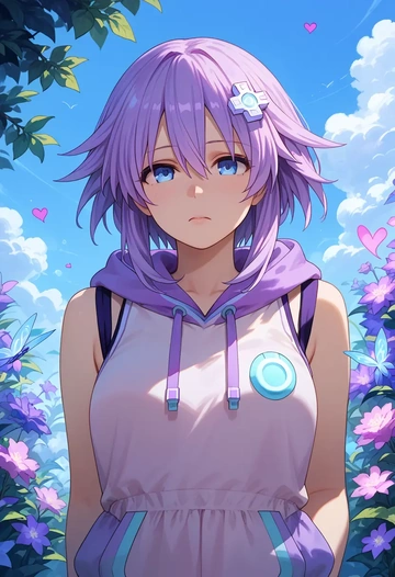 neptune_(series),purple_heart_(neptunia),sleeveless hoodie,biker shorts  - AI generated anime art