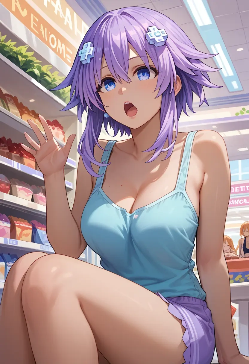 neptune_(series),purple_heart_(neptunia),tank top,mesh,cycling shorts  - 