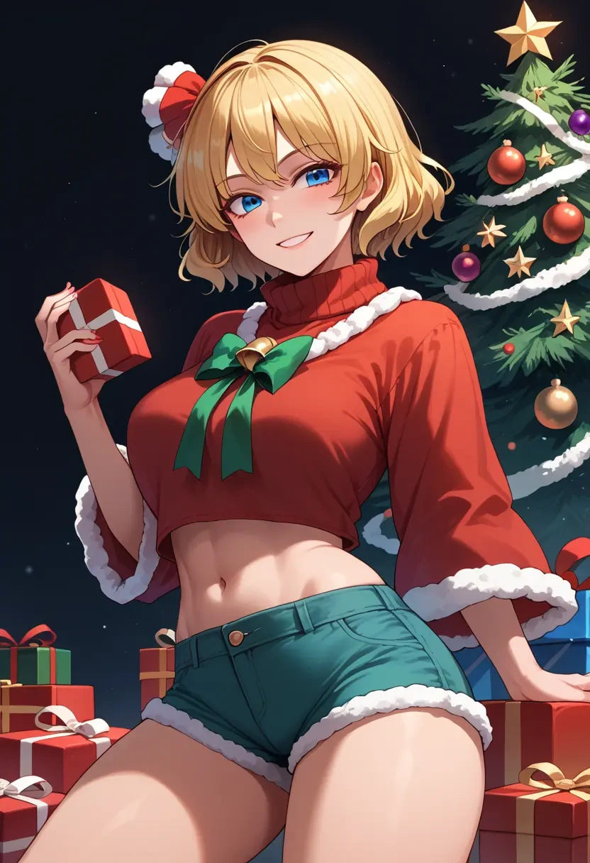 touhou,pyonta,Christmas,red velvet shorts,turtleneck sweater  - 