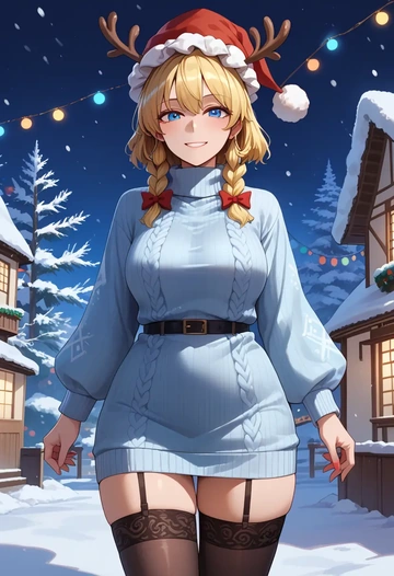 touhou,pyonta,sweater,stockings,Thigh garters  - AI generated anime art